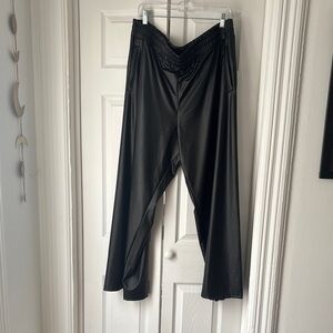 Black Faux Leather Wide-Leg Pants